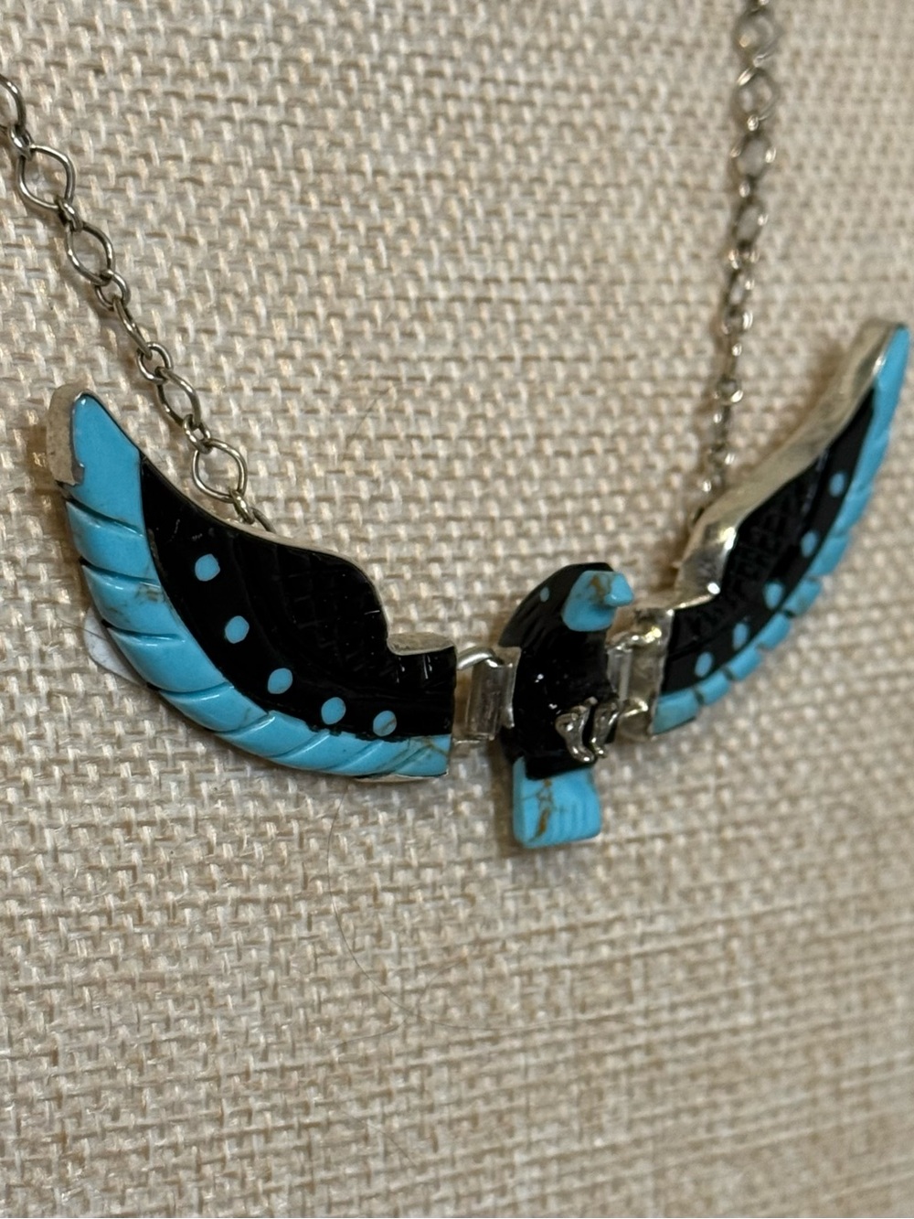 NWT Hand Carved Eagle necklace Ben Livingston Navajo Jet and Turquoise